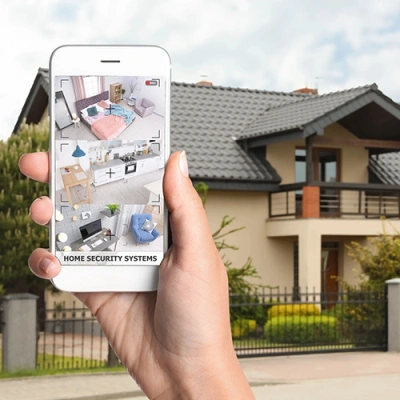 Davenport vivint phone display of cctv live feed in front of a house